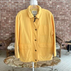 Eddie Bauer Jacket Yellow Full Zip Snap Cotton Canvas Drawstring Hem SP Preppy